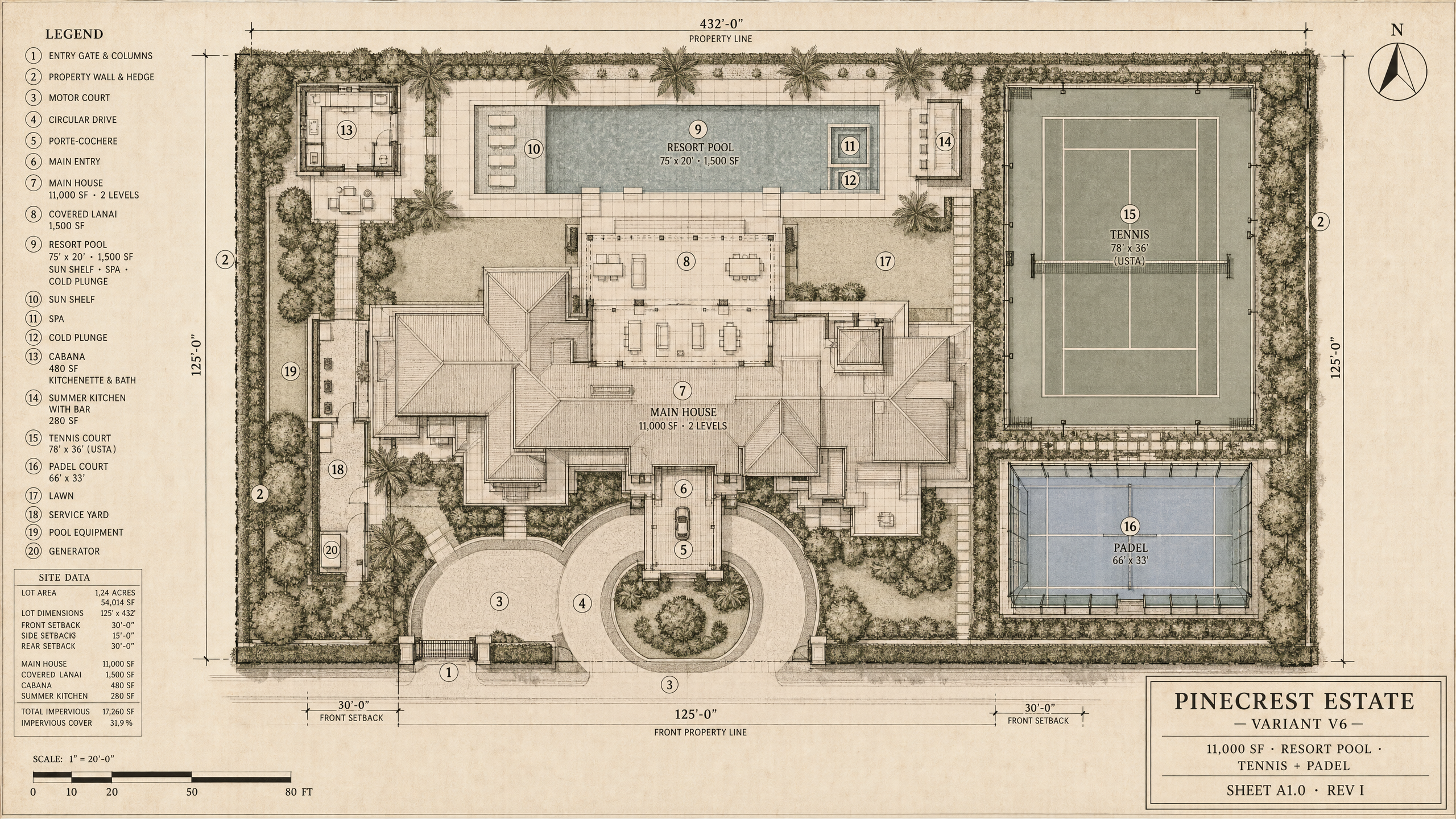V6 · 11k · Resort Pool · Tennis + Padel